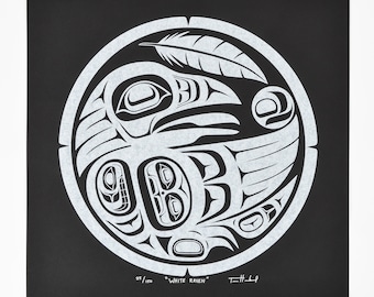 Modern Northwest Coast Indigenous White Raven Print by Trevor Husband