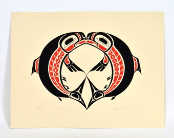 Vintage 1983 Pisces Salmon Print Chief Walter Harris