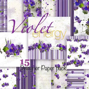 Pacchetto di carta Violet Energy-15 Digital Designer: design della superficie Hello Spring, creazione di cartoline, articoli di cancelleria, scrapbooking