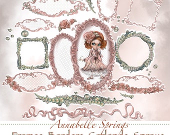 Digital Frames, Borders, Sprays, Garlands,Blush Roses,Glass pearls,transparent PNG,surface design,card and stationery,scrapbooking, overlay