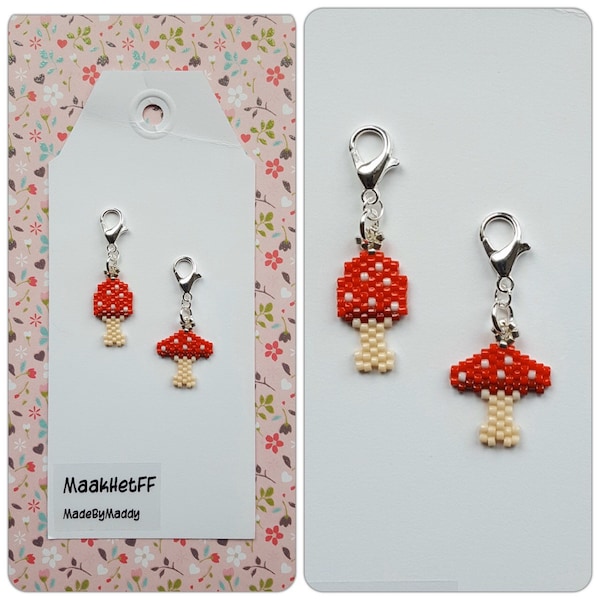 Special* Set Toadstool stitchmarkers/charms, red with white dots, knitting, crochet accessorie, zippercharm, progresskeeper