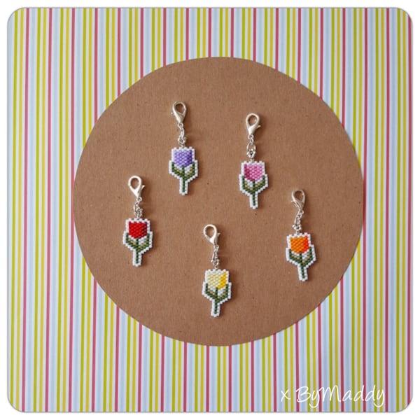 Little tulip stitchmarker/charm, knitting, crochet, accessorie, zippercharm, progresskeeper, choose your favorite color