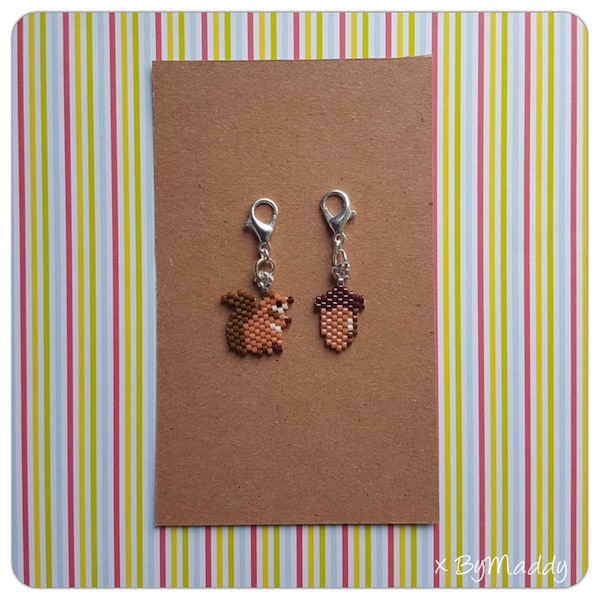 Special*Set Squirrel and Acorn, stitchmarkers/charms handmade, knitting, crochet accessorie, zippercharm, progresskeeper