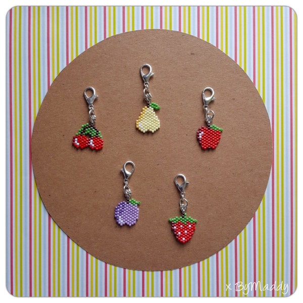 Fruity stitchmarkers/charms handmade, knitting, crochet accessorie, zippercharm, progresskeeper, choose your favorite