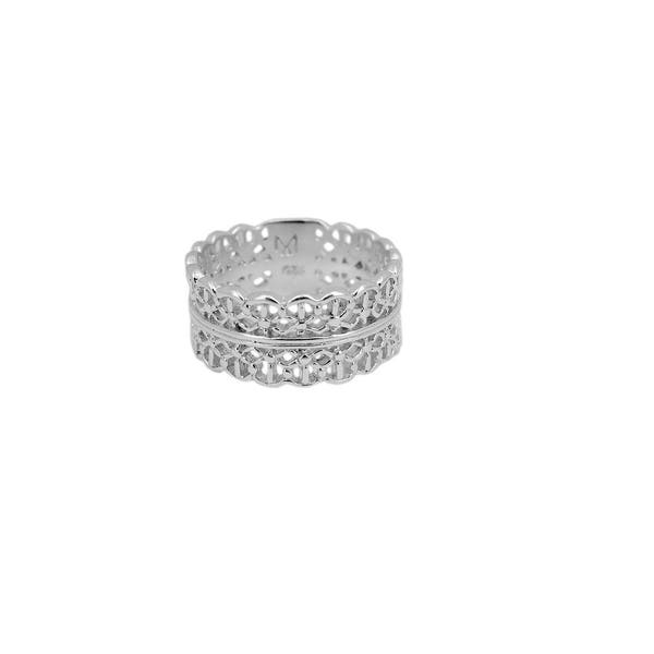 Bague couronne de dentelle  ajouré Lace Crown en argent massif