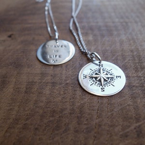 Solid silver compass rose medallion necklace
