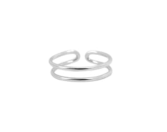 Fine double ring phalanx ring in Sterling Silver