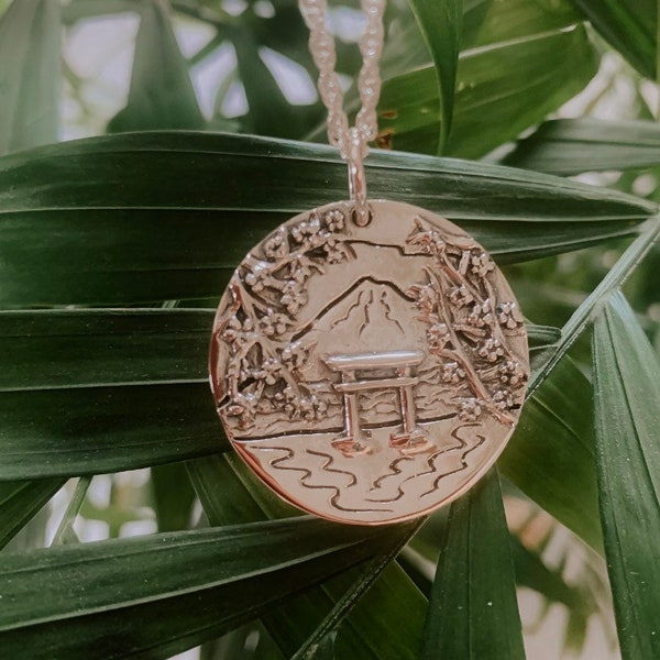 Médaille Fuji Japon cerisier en fleur en argent Massif