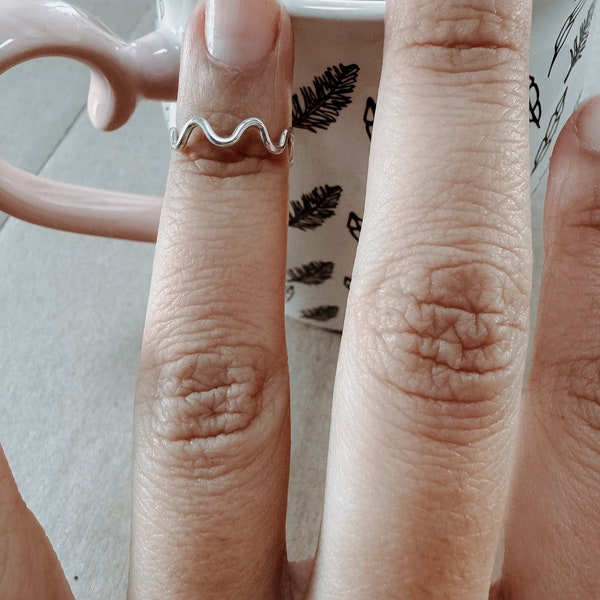 Bague de phalange vague zigzag  en argent massif