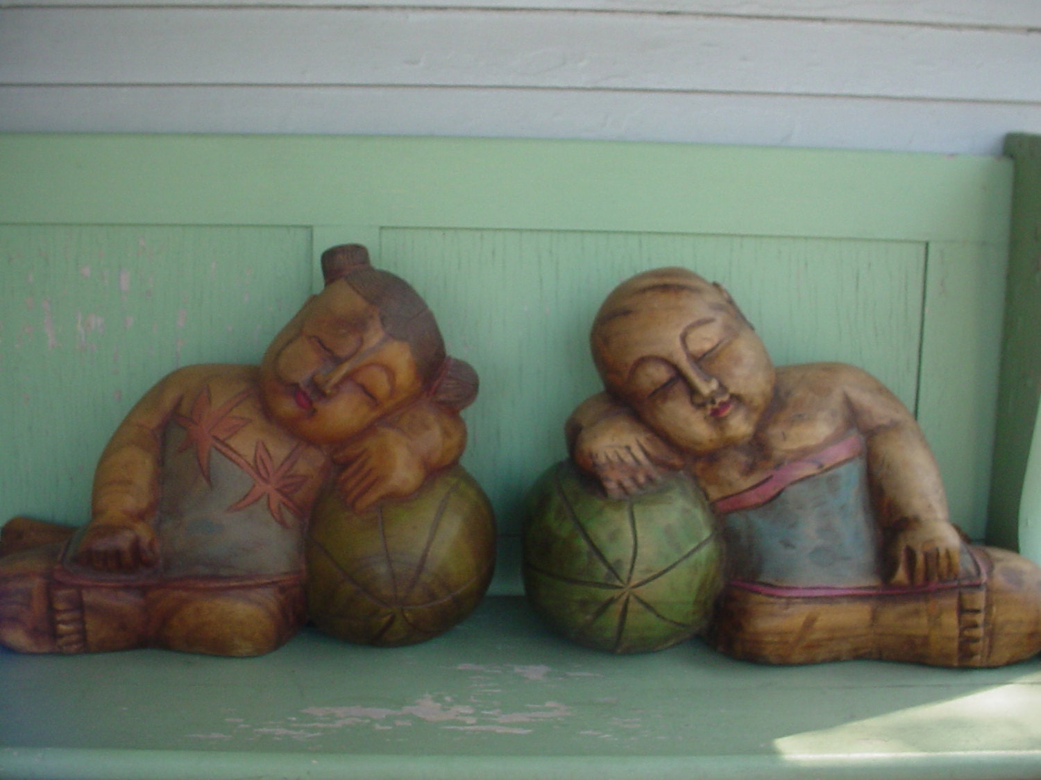 Asian Hand Carved Wooden Sleeping Baby Statues Vintage Boy Etsy