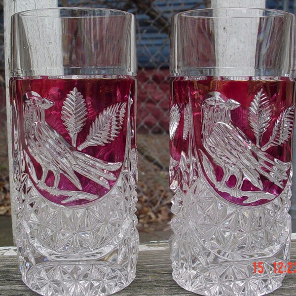 Rare Hofbauer Byrdes Collection Ruby Highball Glasses (Set of 2)