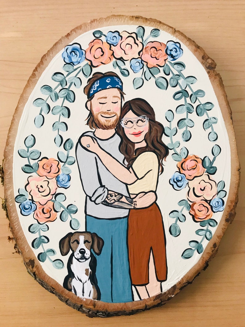 Large family portrait wood slice, 7-8 personalized custom painting image 7