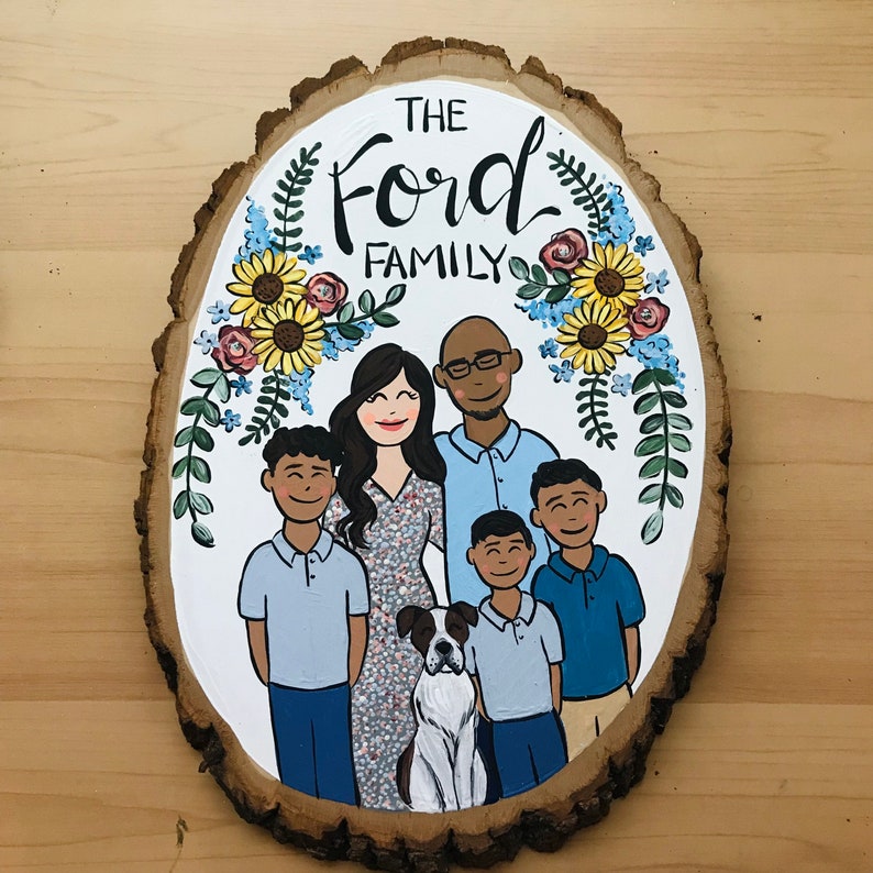 Large family portrait wood slice, 7-8 personalized custom painting image 5