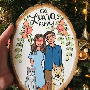 Large family portrait wood slice, 7-8 personalized custom painting image 2