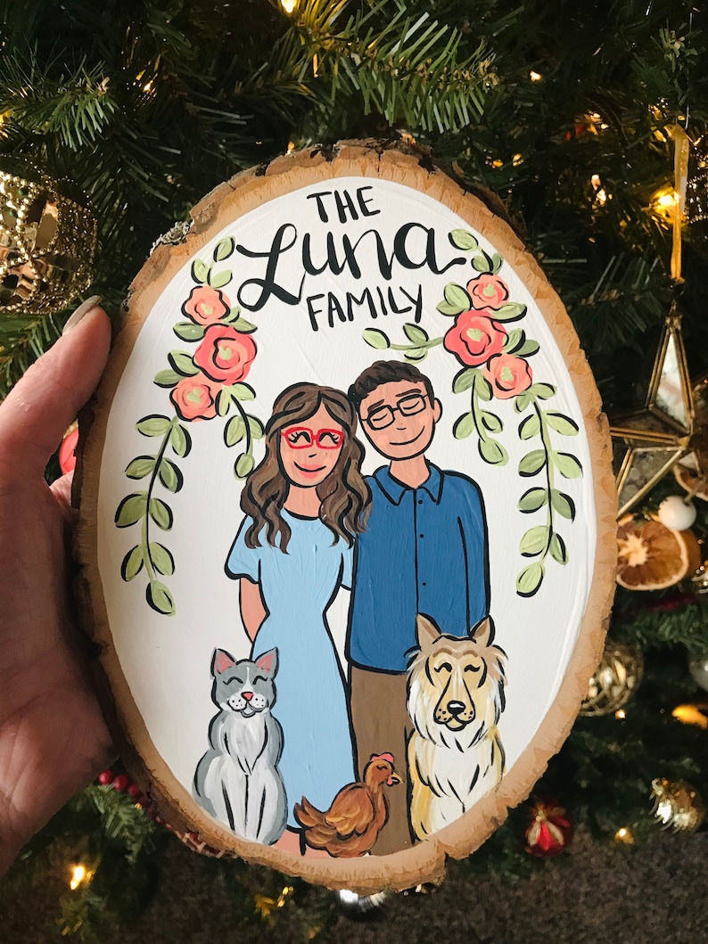 Large family portrait wood slice, 7-8 personalized custom painting image 2