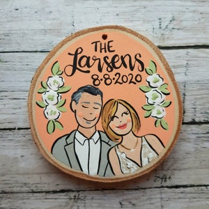 Custom wedding portrait ornament, bride and groom personalized Christmas ornament image 8