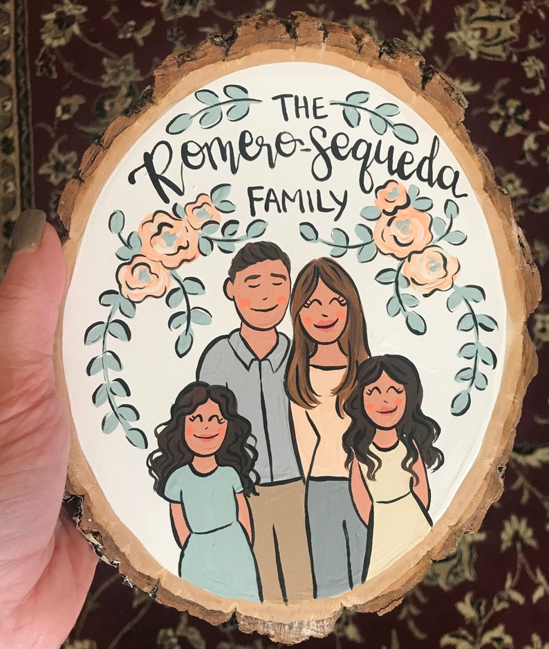 Large family portrait wood slice, 7-8 personalized custom painting image 4