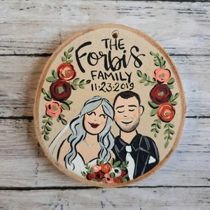 Custom wedding portrait ornament, bride and groom personalized Christmas ornament image 4