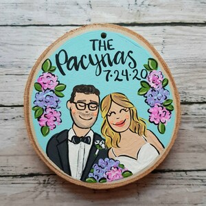 Custom wedding portrait ornament, bride and groom personalized Christmas ornament image 7