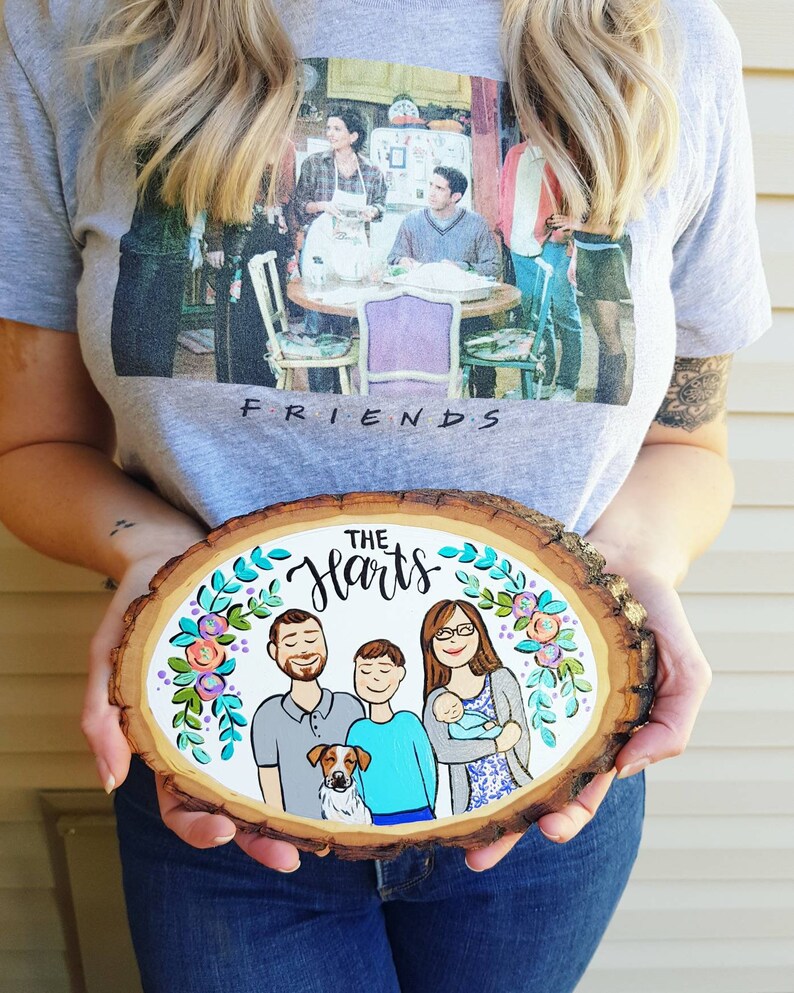 Large family portrait wood slice, 7-8 personalized custom painting image 3