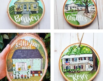 House Portrait on wood slice, choose your size, custom gift, first home