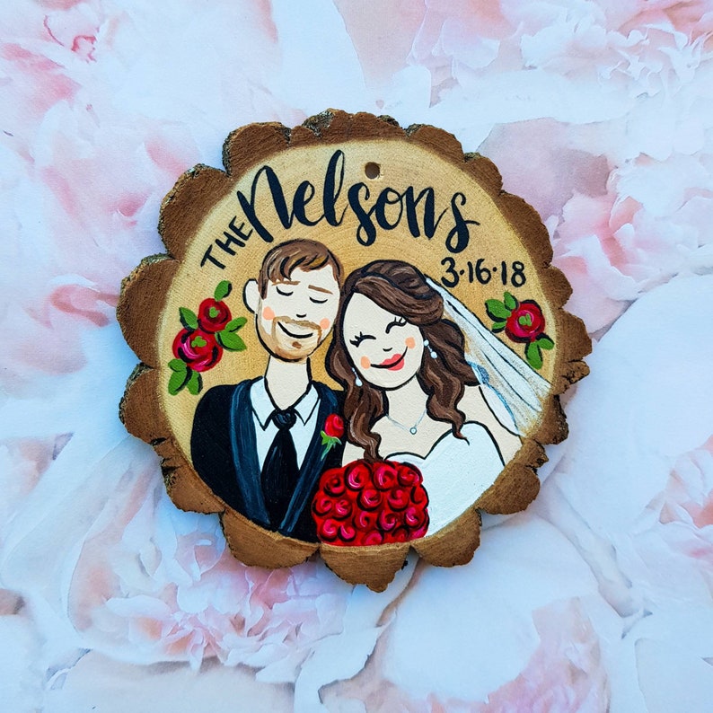 Custom wedding portrait ornament, bride and groom personalized Christmas ornament image 1