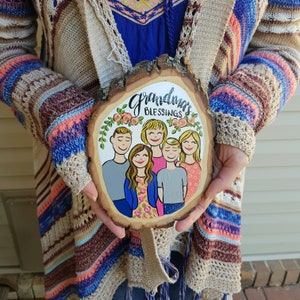 Large family portrait wood slice, 7-8 personalized custom painting image 6