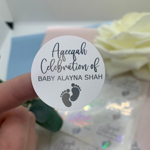 Personalised Akikah, Aqeeqah Celebration of Foiled Stickers.