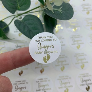 Gepersonaliseerde bedankje Baby Shower verijdelde stickers. Stickers voor feesttassen. Bedankt.