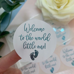 Benvenuto al mondo Adesivi sventati per baby shower. Adesivi per borse da festa.