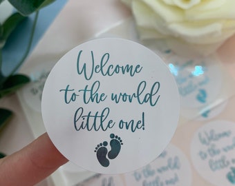 Welcome To The World Little One Baby Shower Foiled Stickers. Party Bag Stickers.