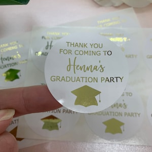 Personalised Graduation Foiled Stickers. Party Bag Stickers.  Graduation Party.