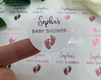 Gepersonaliseerde baby shower verijdelde stickers. Feesttasstickers. Bedankt.