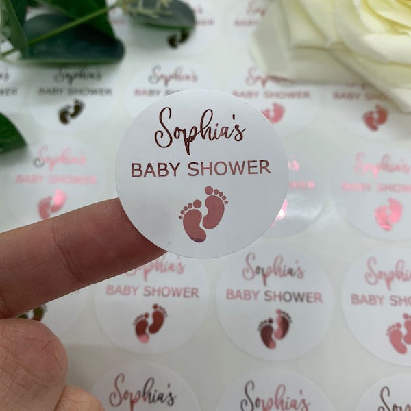 Personalised Baby Shower Foiled Stickers. Party Bag Stickers.  Thank You.