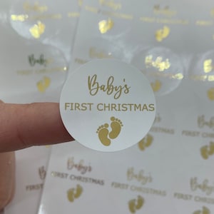 Gepersonaliseerde First Christmas Foiled Stickers. Party Bag Stickers.  Bedankt.