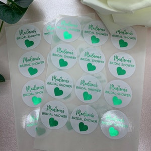 Autocollants déjoués de douche nuptiale personnalisés. Autocollants de sac de fête. Merci.