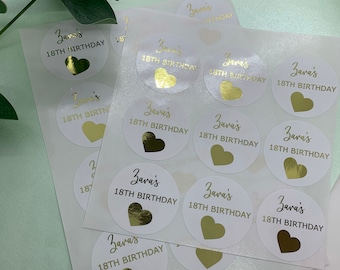 Personalised 16th/18th/21st/30th Birthday Gloss Foiled Stickers. Party Bag Stickers.