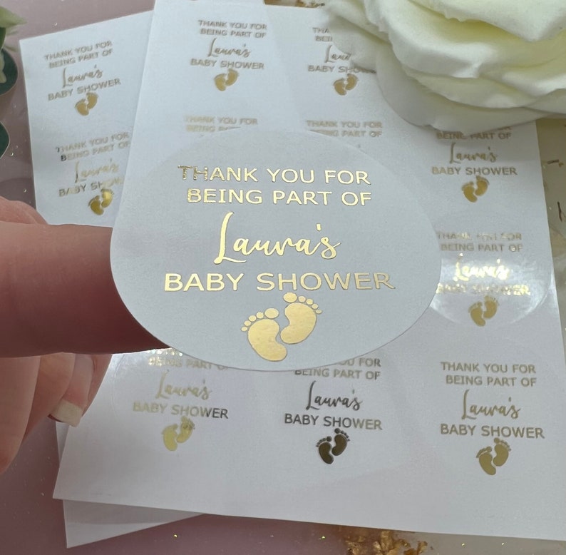 Personalised Thank You For Being Part Of Baby Shower Foiled Stickers. Party Bag Stickers.  Thank You. 