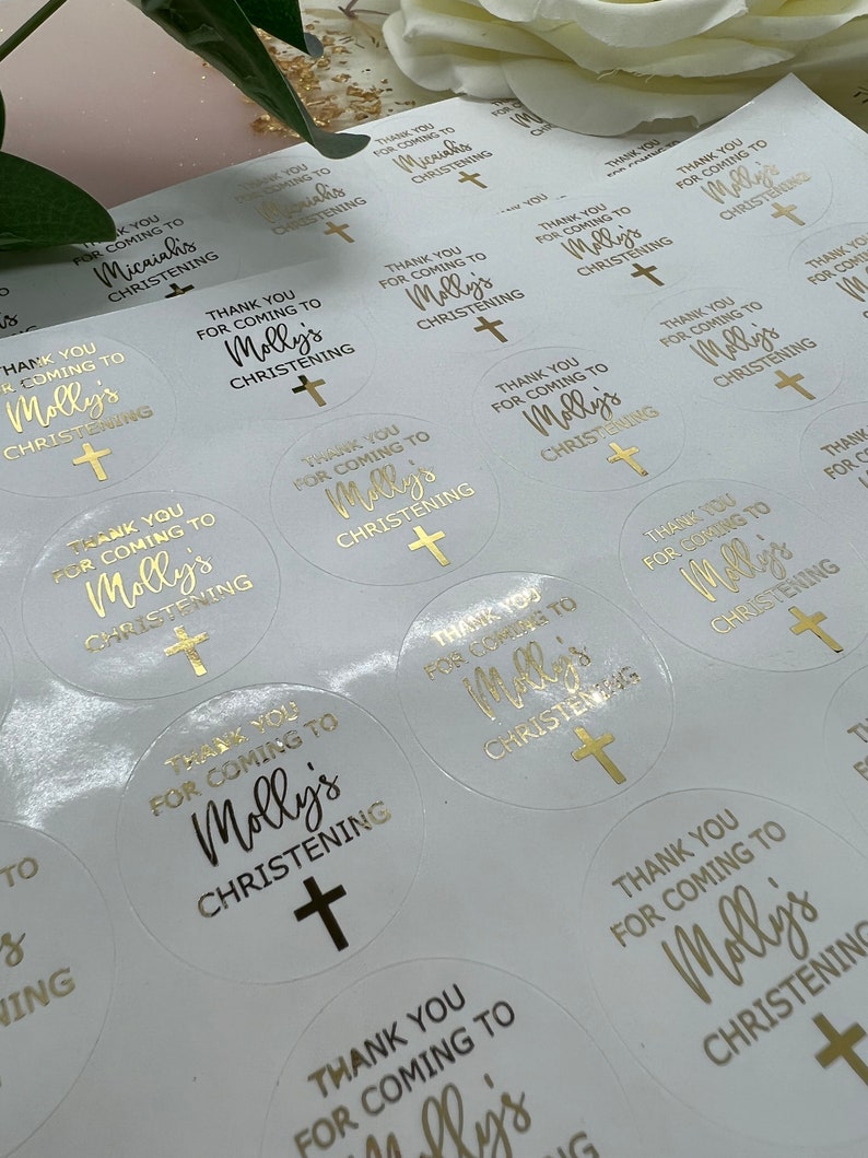Personalised Christening Foiled Stickers. Party Bag Stickers. Thank You ...