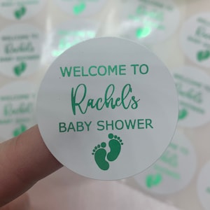 Personalised Welcome to Baby Shower Foiled Stickers. Party Bag Stickers.