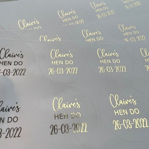 Personalised Hen Do Foiled Stickers. Party Bag Stickers.  Thank You.