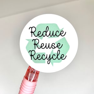 Autocollants mats écologiques. Réduire Réutiliser Recycler. Fabriqué à partir de papier 100 % recyclé. Recyclable. Biodégradable. Végétalien.