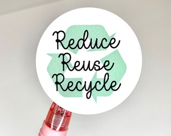 Eco-vriendelijke matte stickers. Verminder hergebruik recyclen. Gemaakt van 100% gerecycled papier. recyclebaar. Biologisch afbreekbaar. Veganistisch.