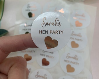 Personalised Hen Party Foiled Stickers. Party Bag Stickers.  Thank You.