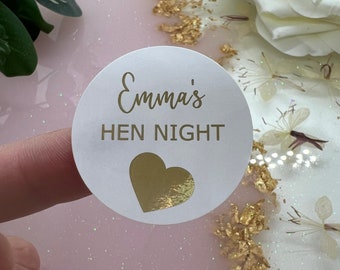 Personalised Hen Night Foiled Stickers. Party Bag Stickers.  Thank You.