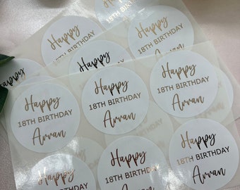 Personalised 16th/18th/21st/30th Birthday Gloss Foiled Stickers. Party Bag Stickers.