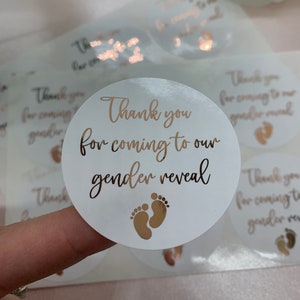 Revelación de género Gracias Baby Shower Foiled Stickers. Pegatinas para bolsas de fiesta.