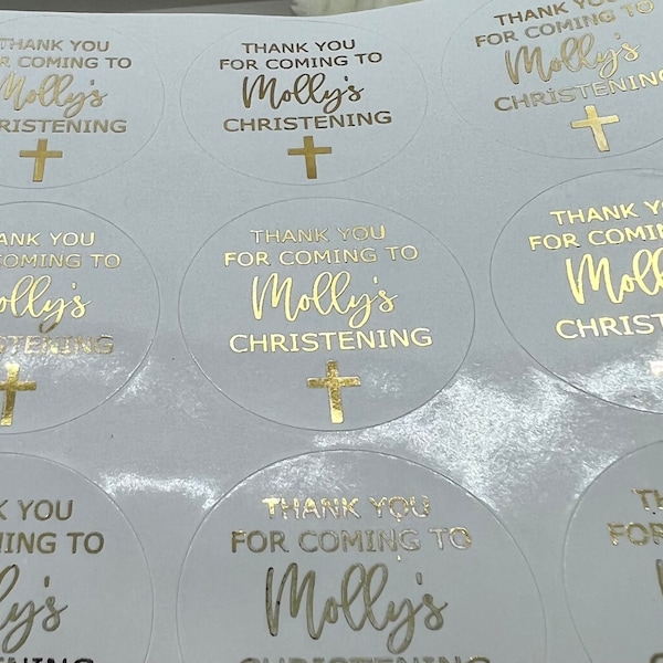 Personalised Christening Foiled Stickers. Party Bag Stickers.  Thank You for coming to.