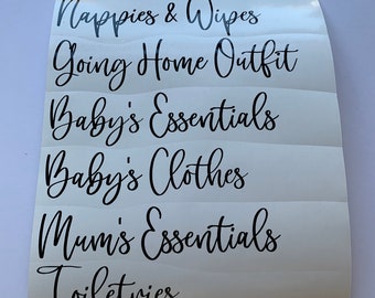 Hospital Bag Organisers Decals, Labour Bag Labels, Baby Shower Gift, Maternity Bag, Mum to be - DECALS ONLY