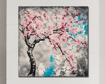 Street Style Cherry Blossoms Printed on Recycled Aluminum, Asian Themed Metal Wall Art